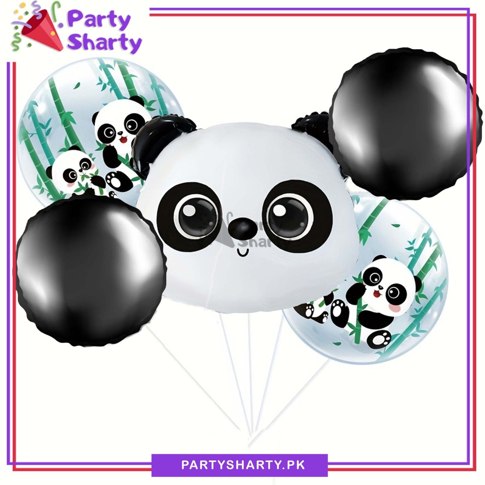 5pcs/set Panda Head Foil Balloons Set For Panda Theme Party Decoration & Celebration