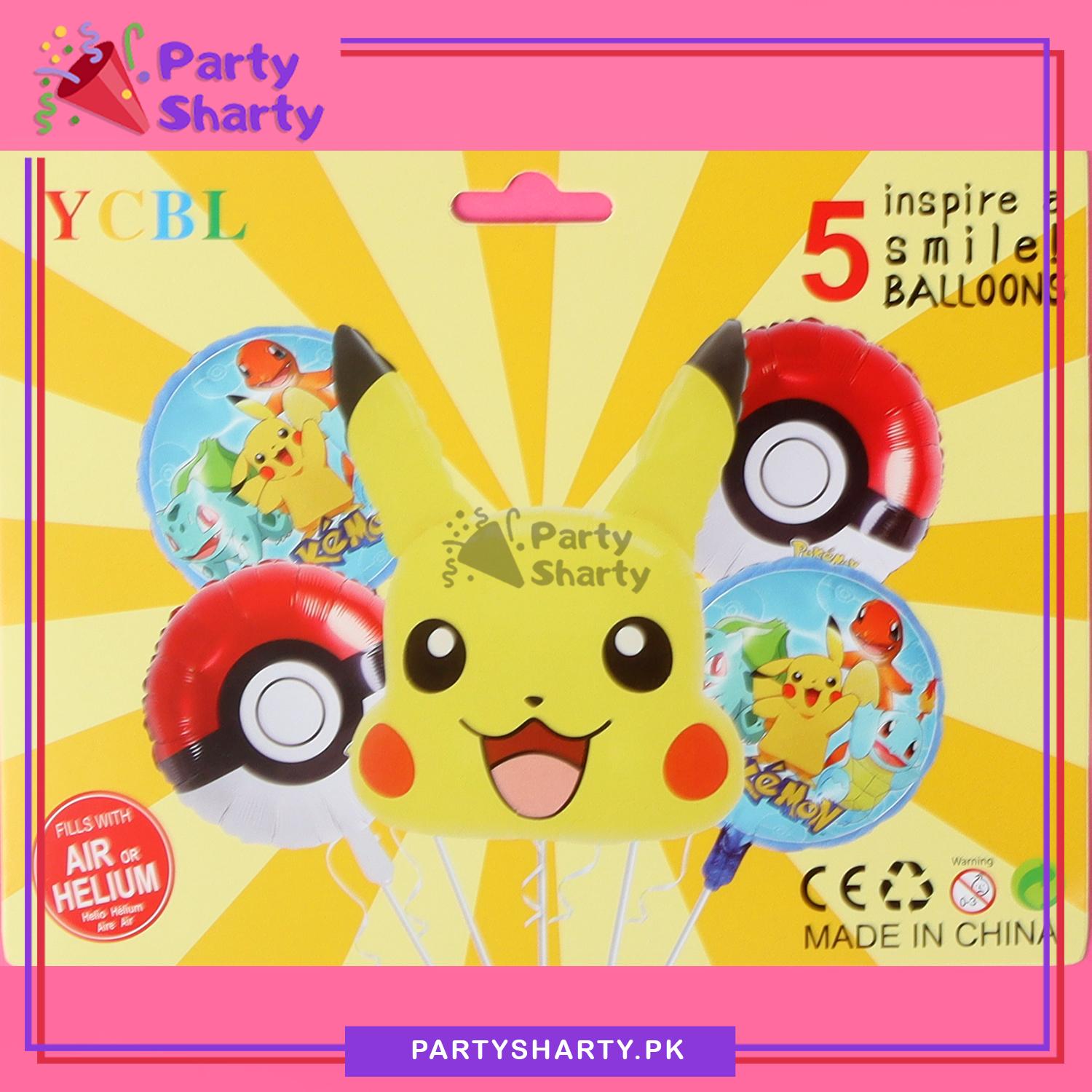 5pcs/set Pikachu Head Foil Balloons For Pokemon Theme Party Decoration and Celebration