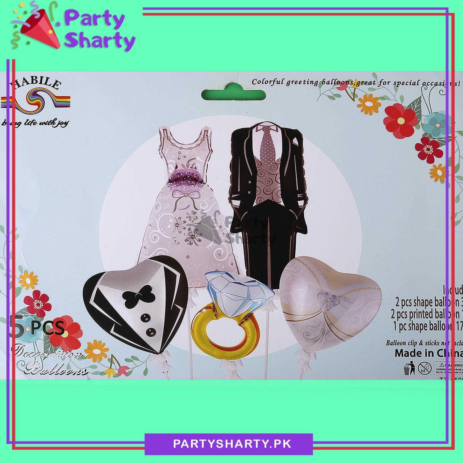 5pcs/set Bride & Groom Shaped Foil Balloons set For Wedding Party Decoration & Celebration