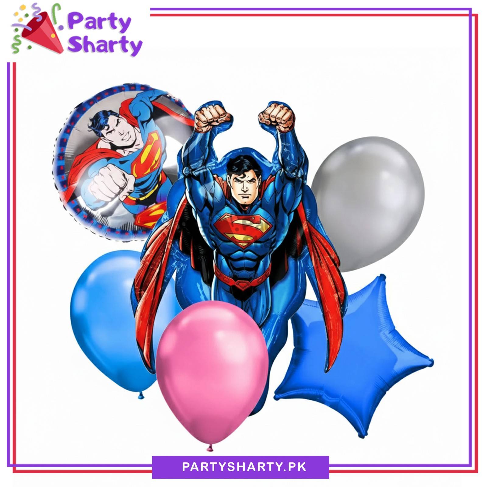 6pcs/set Superman Theme Foil Balloons For Super Hero Theme Birthday Party Decoration & Celebration