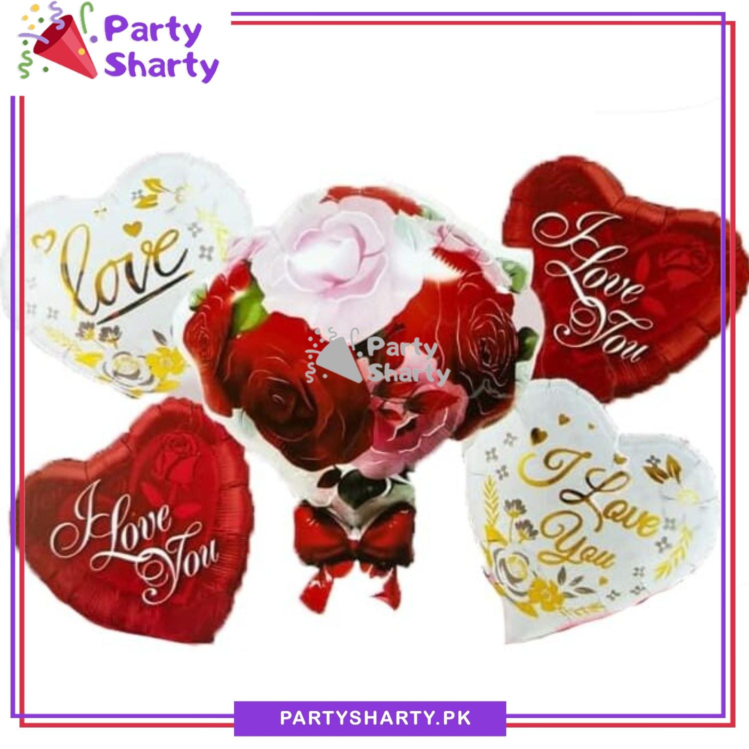 5pcs/set Flower Bouquet Foil with 4 I Love You Printed Heart Shaped Foil Balloons For Party Decoration and Celebration