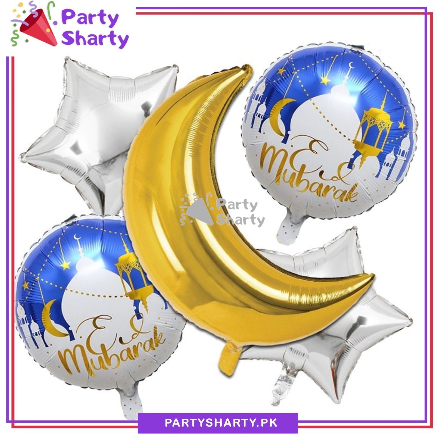 5pcs/set Golden Crescent Moon Eid Mubarak Foil Balloon For Eid Milan Party Decoration and Celebration