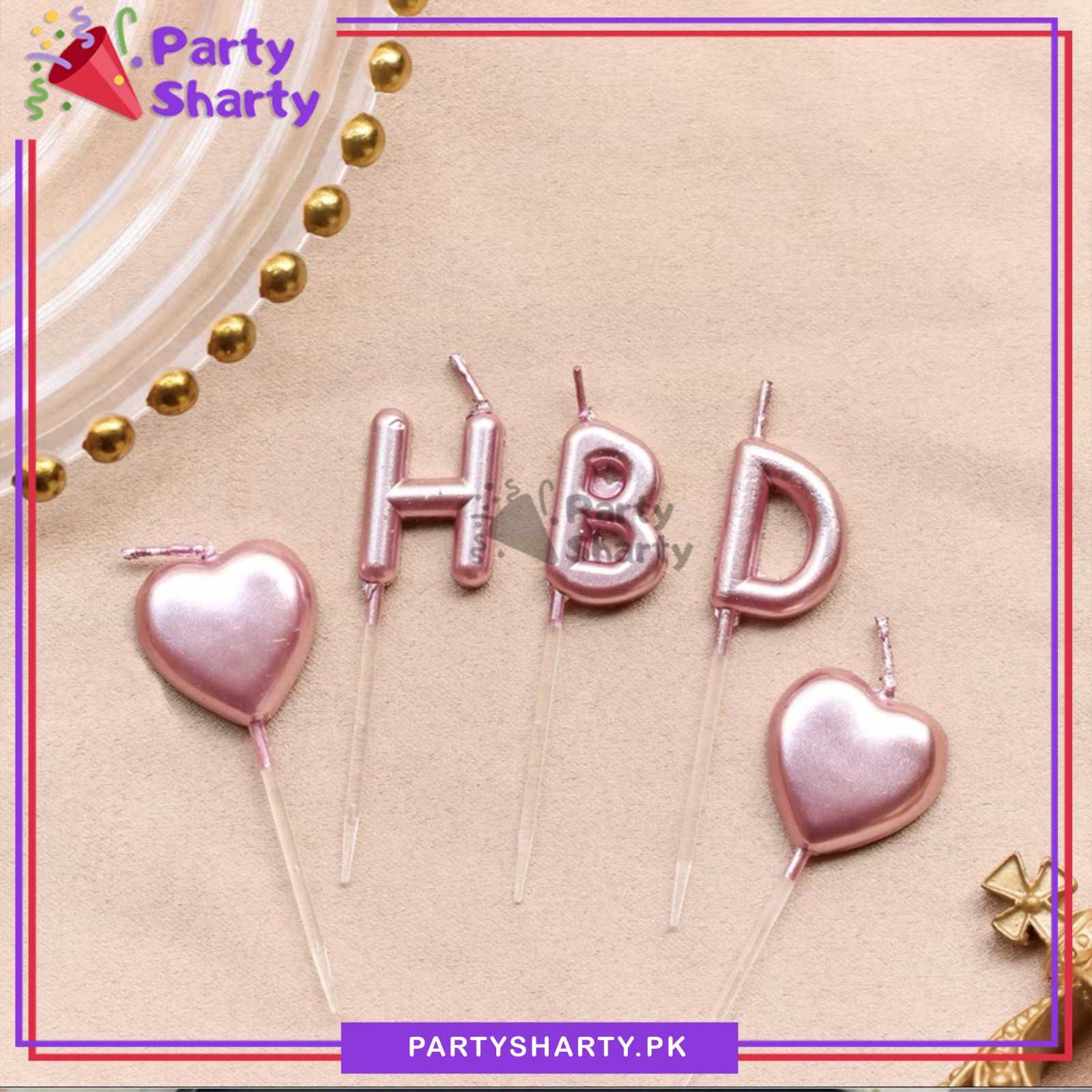5pcs/set HBD Alphabet With Heart Shaped Candles Cake / Cupcake Toppers Creative Birthday Cake Decoration