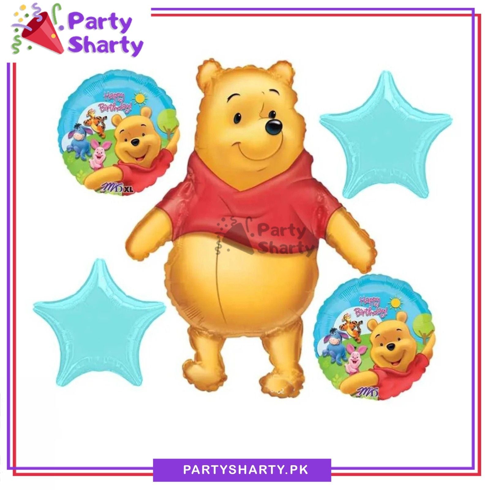 5pcs/set Winnie The Pooh Character Foil Balloon Set - 5 Pieces For Pooh Theme Party Celebration