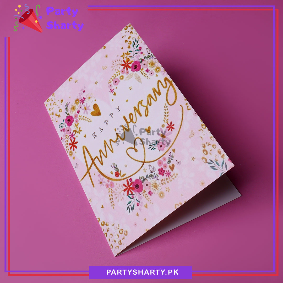 Happy Anniversary Floral Pink Design Greeting Card