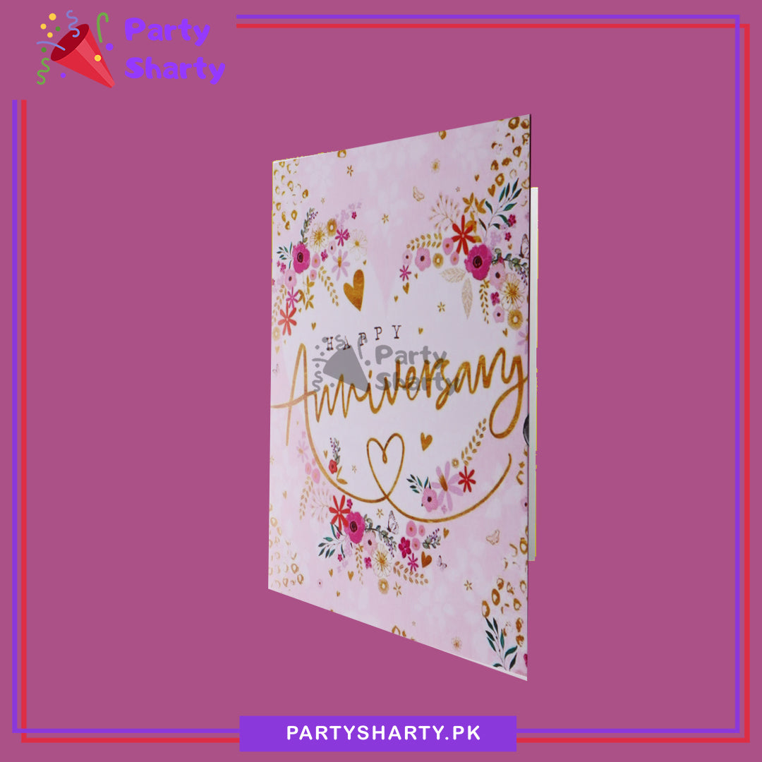 Happy Anniversary Floral Pink Design Greeting Card
