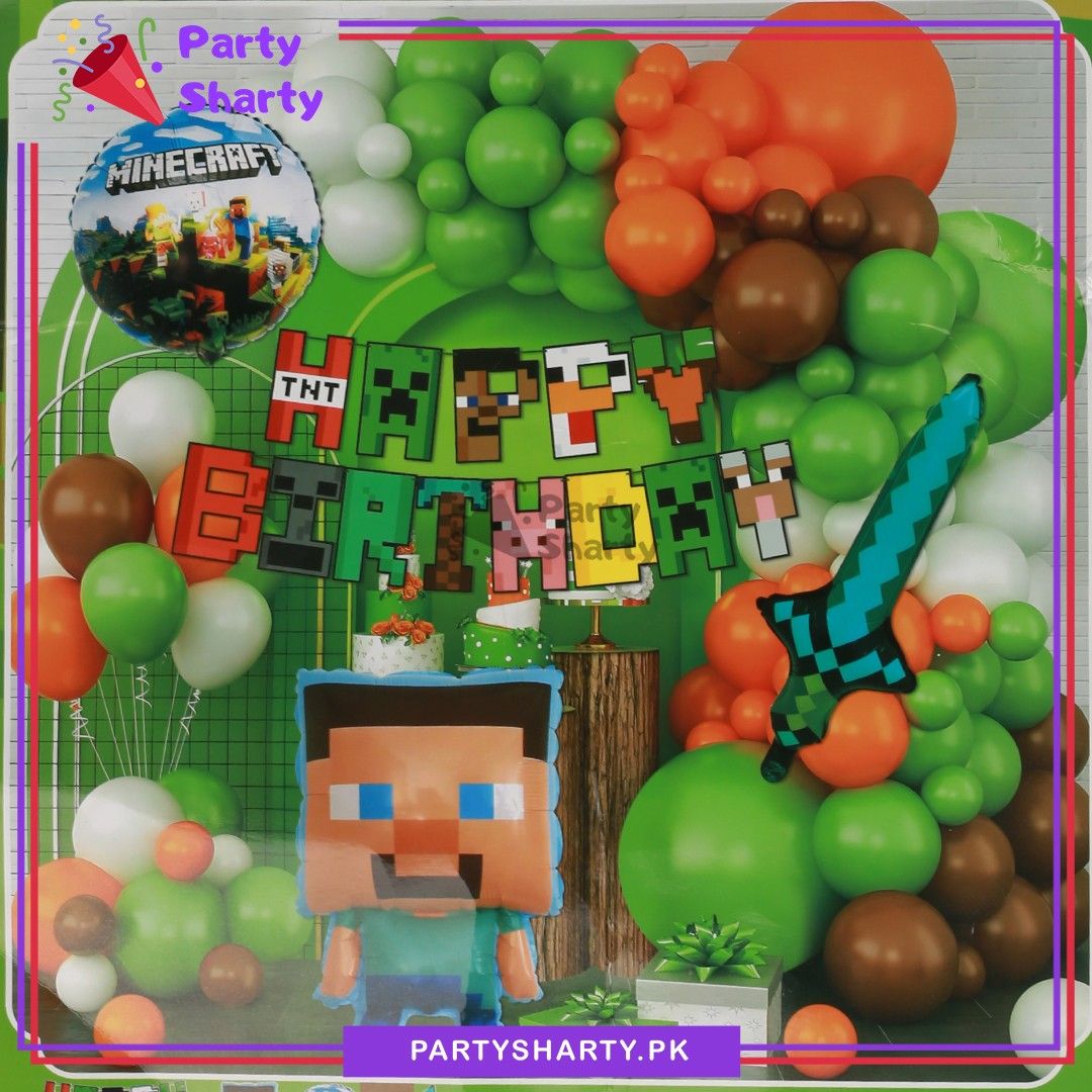 61pcs Happy Birthday Minecraft Theme Set For Theme Based Birthday Decoration & Celebration