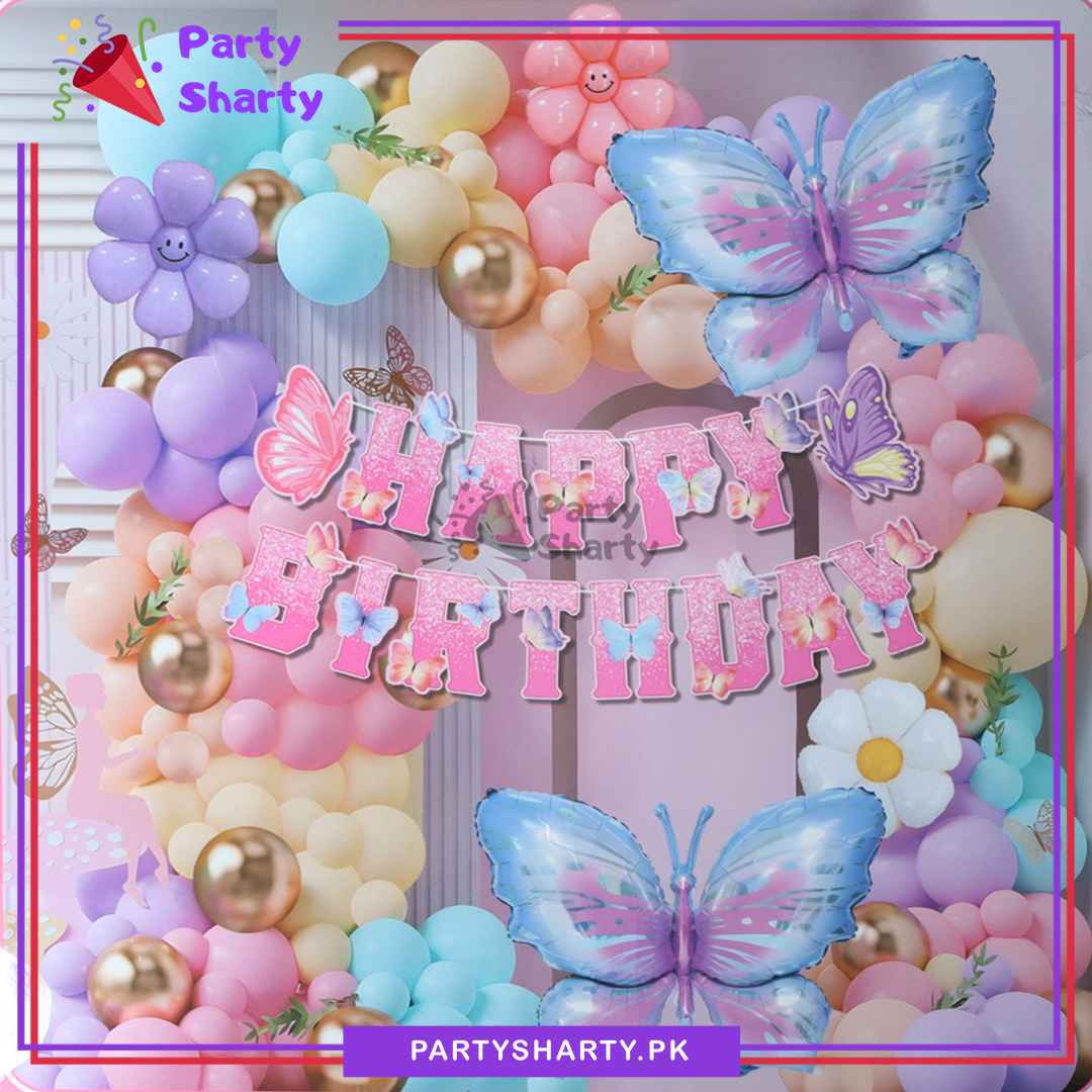 74pcs Happy Birthday Butterfly Theme Set For Butterfly Theme Party Decoration