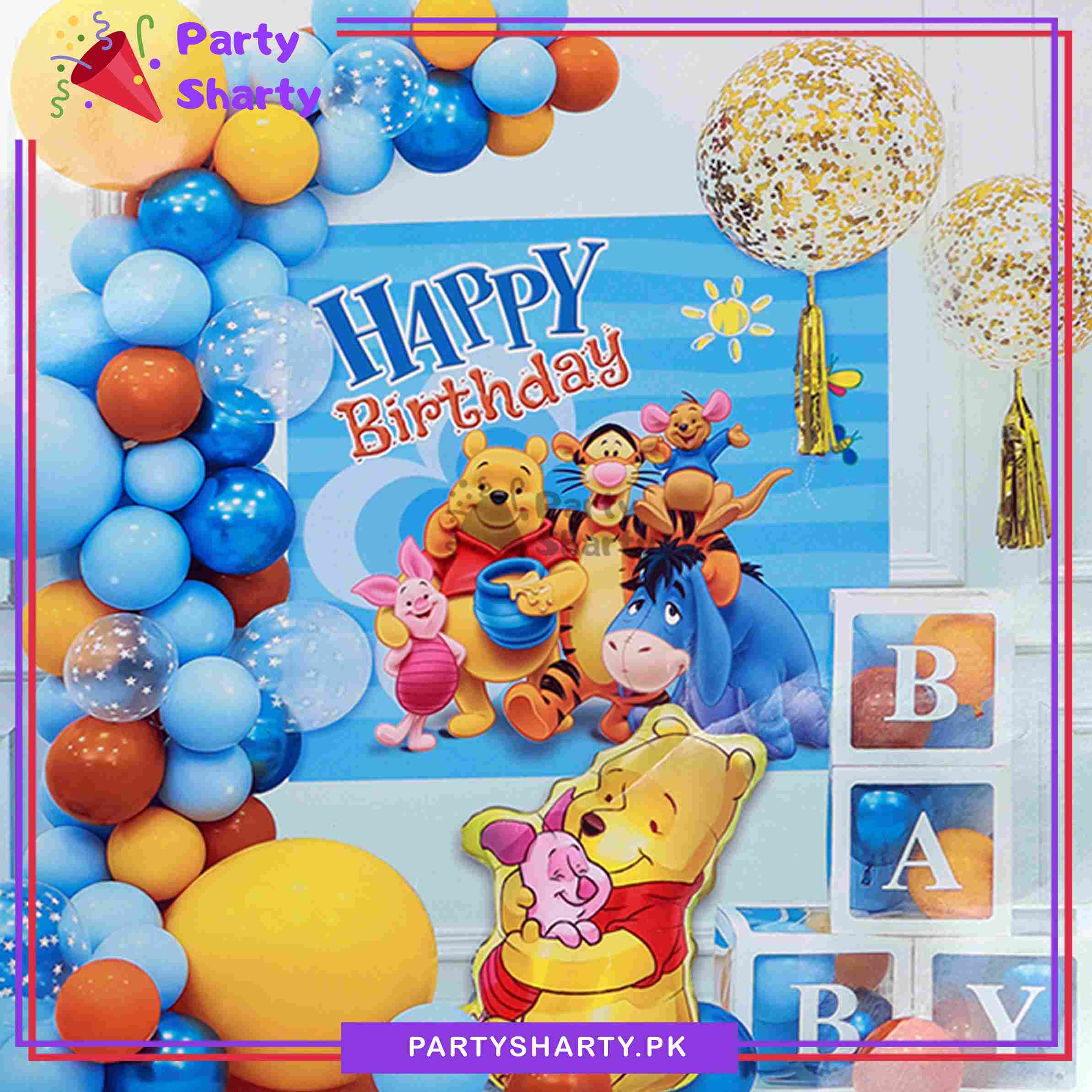61pcs Winnie The Pooh Birthday Theme Set For Theme Based Birthday Decoration and Celebration