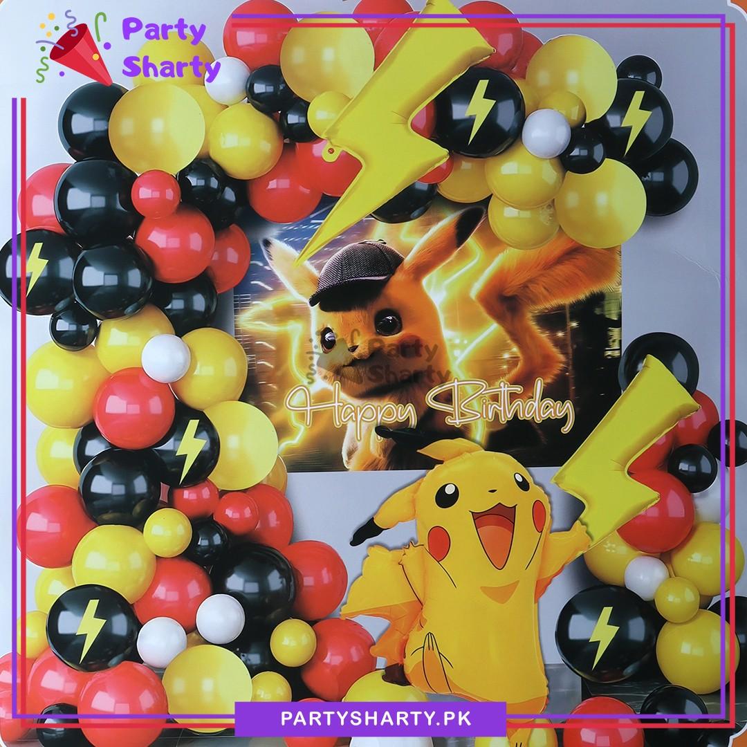62pcs/Set Happy Birthday Pokemon Red, Yellow & Black Color Theme Set for Theme Based Birthday Decoration & Celebration