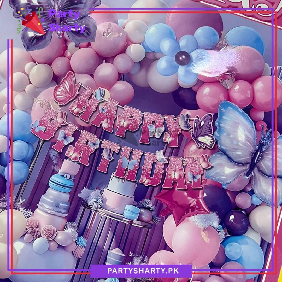 63pcs Happy Birthday Butterfly Theme Set For Theme Birthday Party Decoration & Celebration