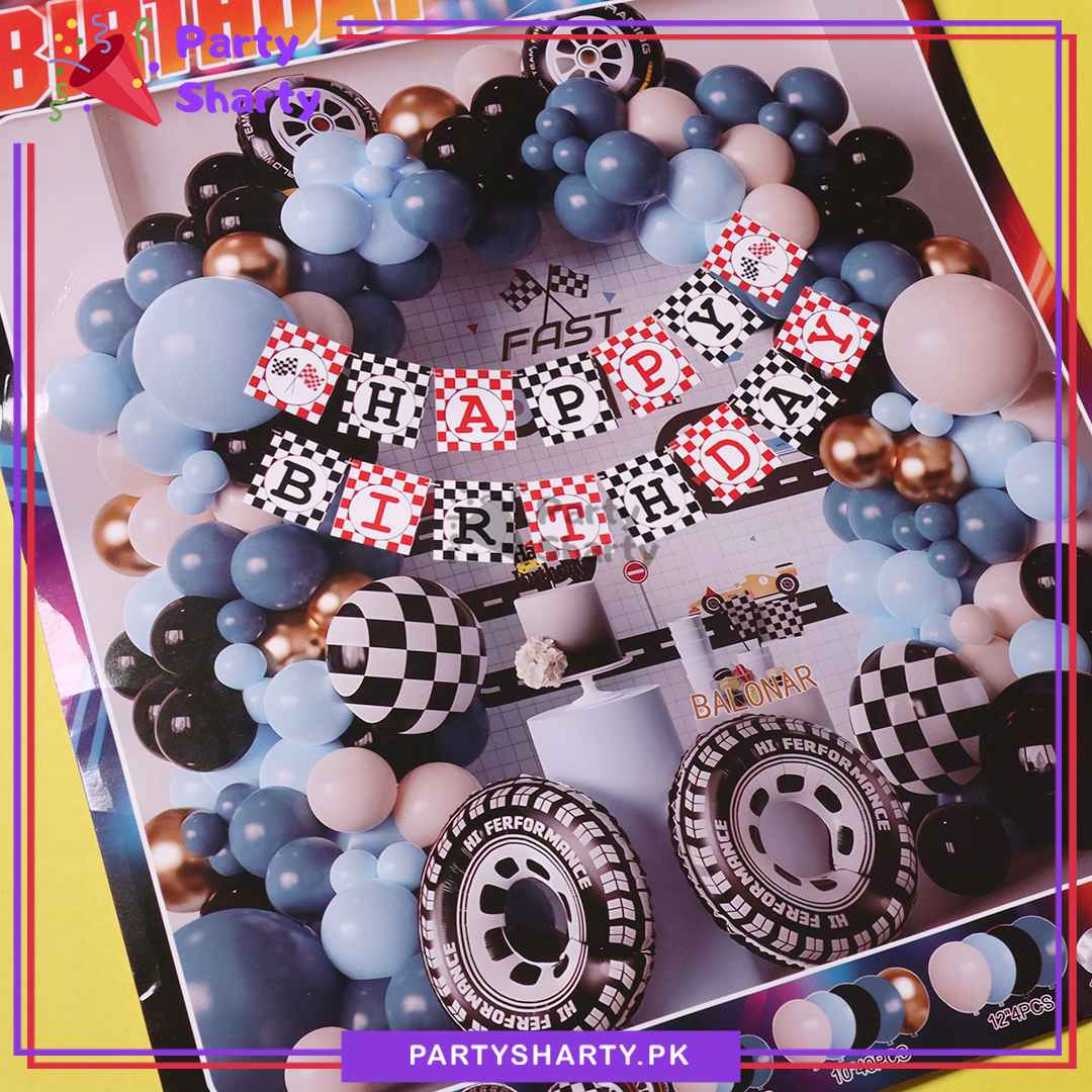 63pcs Happy Birthday Too Fast Tyre Theme Set For Racing Car Themed Party Decoration & Celebration