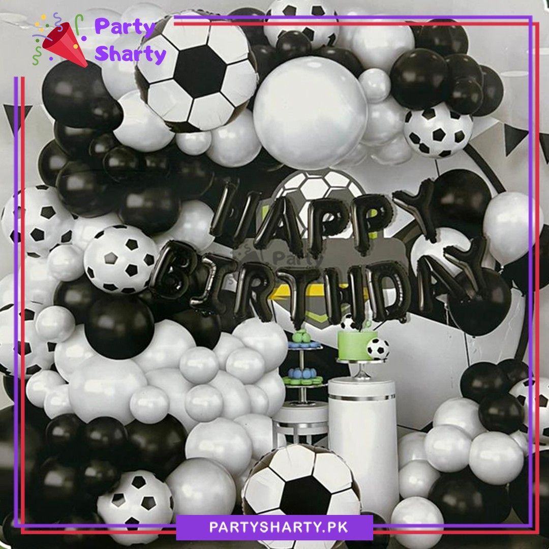64pcs Happy Birthday Black & White Foot Ball Theme Set For Birthday Decoration & Celebration