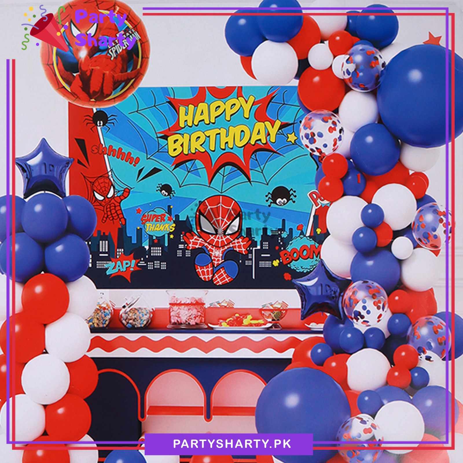 64pcs Happy Birthday Spiderman Theme Set For Theme Birthday Decoration & Celebration