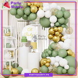 65pcs Sage Green, Metallic Golden & White Balloon Garland Arch Kit For Decoration