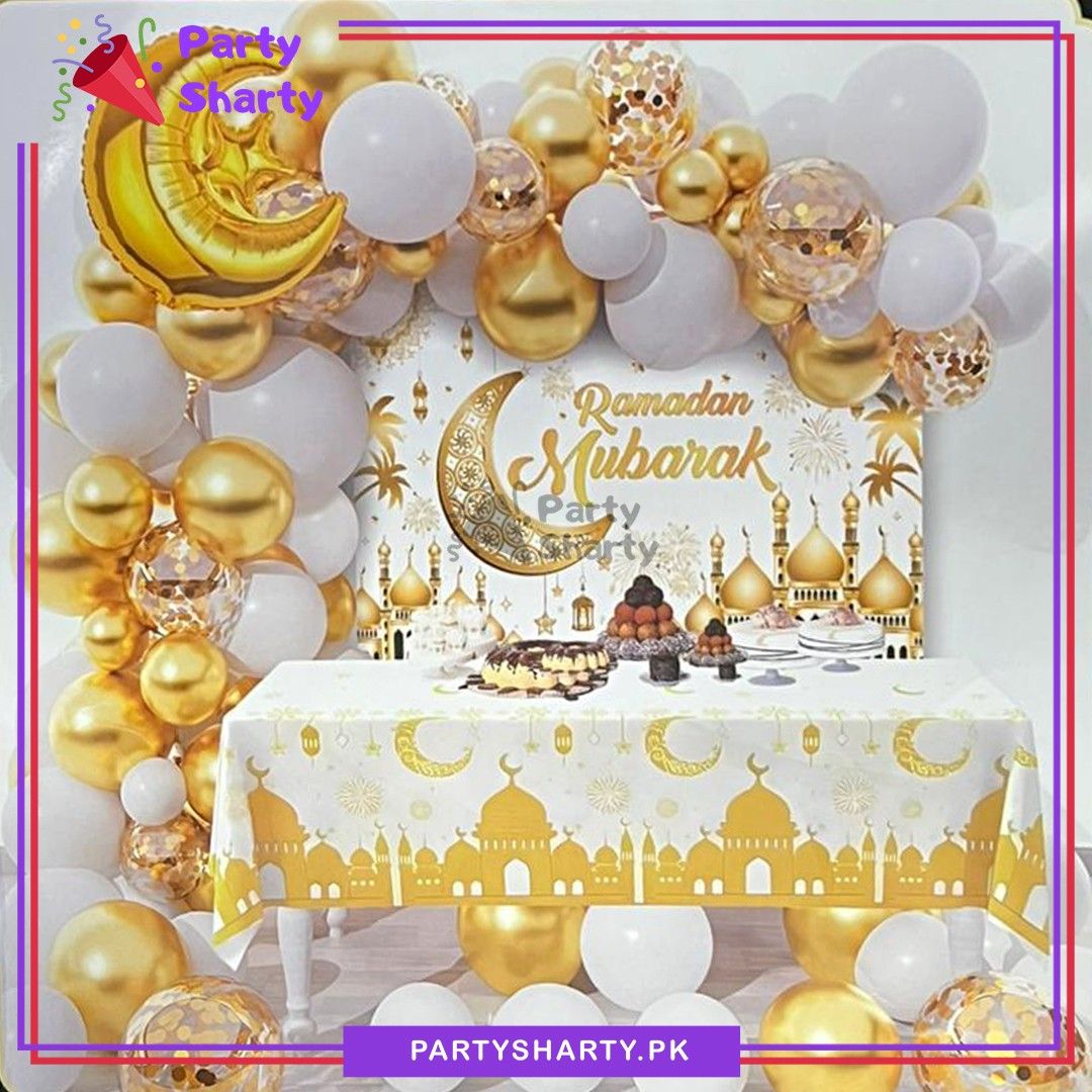 65pcs White & Golden Ramadan Mubarak Theme Set For Theme Based Decoration & Celebration