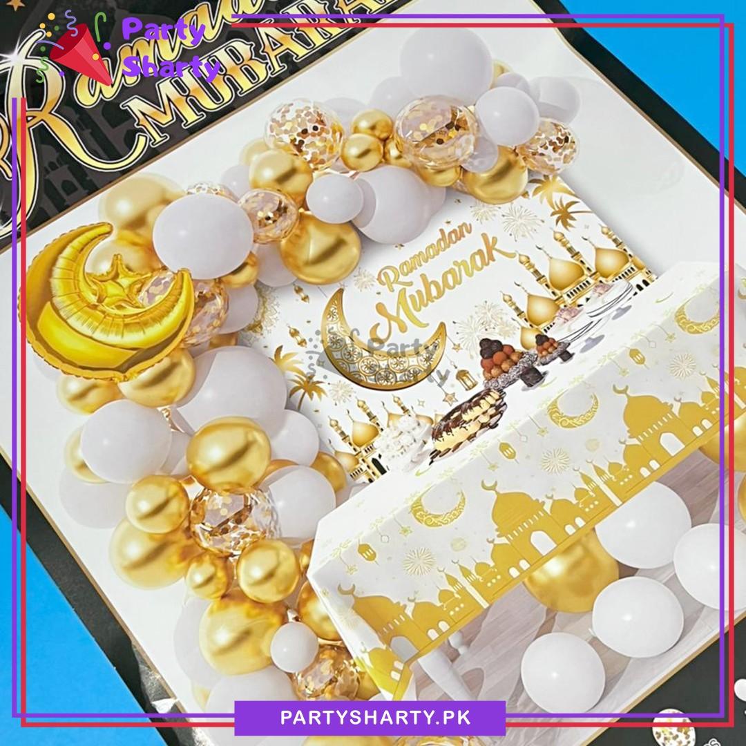 65pcs White & Golden Ramadan Mubarak Theme Set For Theme Based Decoration & Celebration