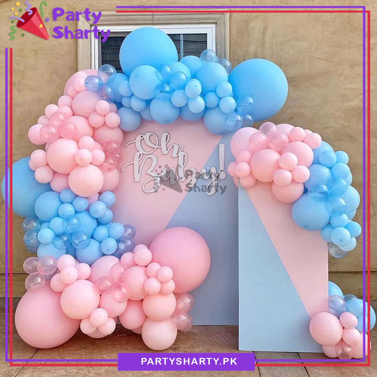 65pcs Baby Pink, Baby Blue & Transparent White Balloon Garland Arch Kit For Decoration