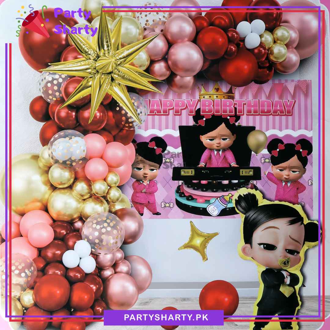 64pcs Boss Baby Girl Happy Birthday Cartoon Theme Set for Theme Based Birthday Decoration and Celebration