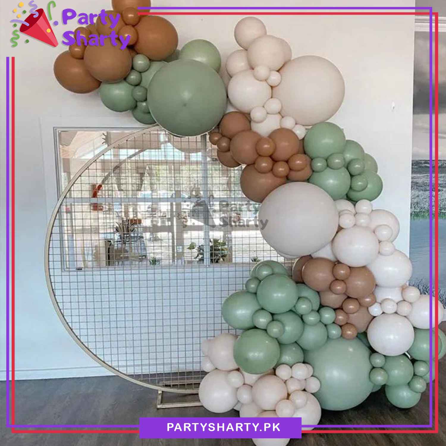 65pcs Olive Green, Chocolate Brown & Sand White Balloon Garland Arch Kit For Decoration