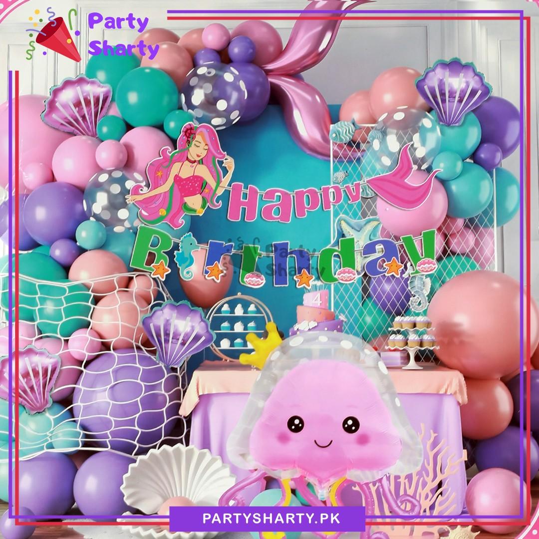 66pcs Happy Birthday Mermaid Theme Set for Theme Based Birthday Decoration & Celebration