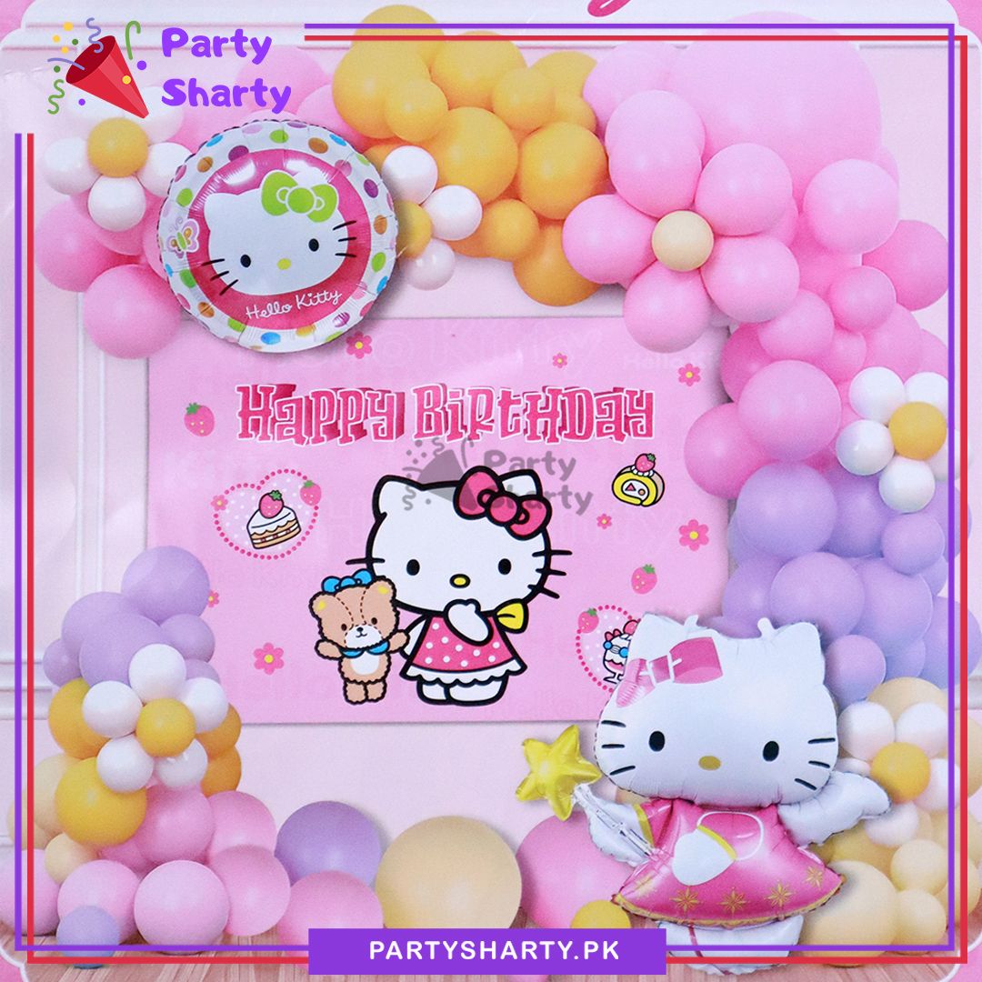 66pcs Happy Birthday Hello Kitty Theme Set For Theme Based Birthday Decoration and Celebration