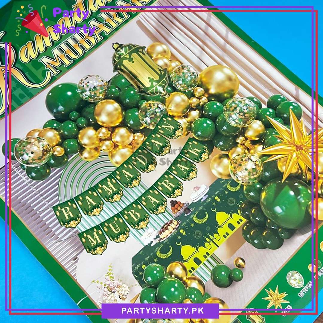 66pcs Dark Green & Golden Ramadan Mubarak Theme Set For Theme Based Decoration & Celebration