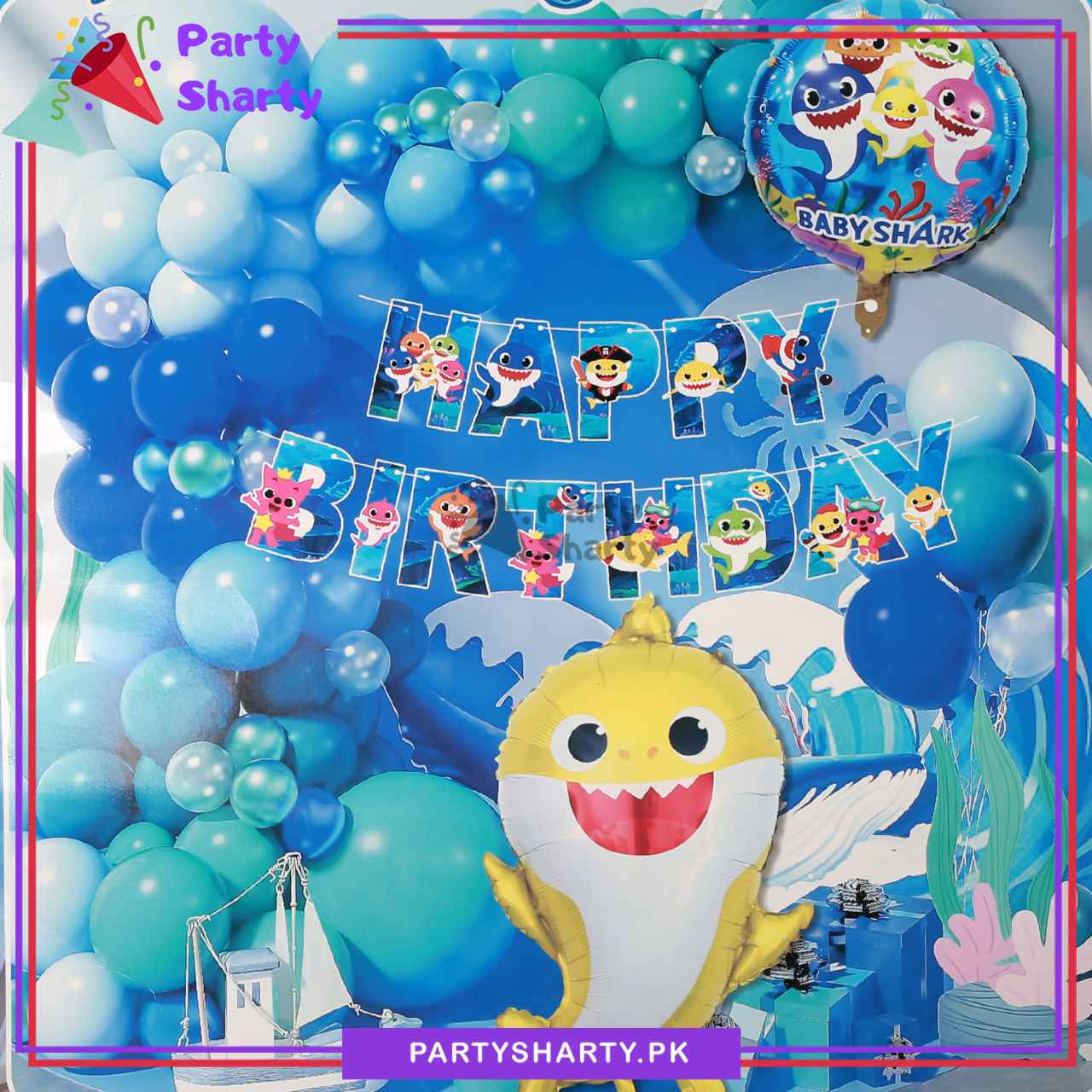 79pcs Happy Birthday Card Banner with Baby Shark Theme Set for Baby Shark Theme Birthday Party Decorations