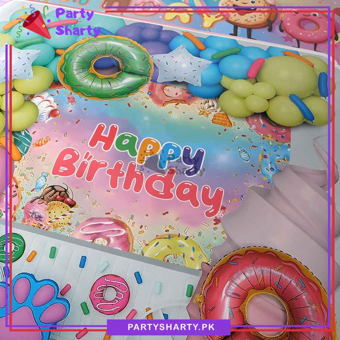 68pcs Happy Birthday Donut Theme Balloon Garland Set For Candyland Birthday Decoration and Party Celebrations