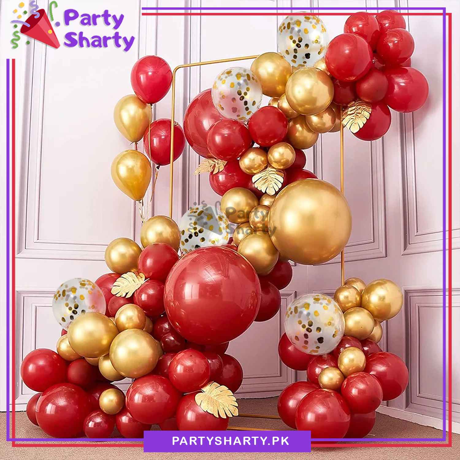 69pcs Pomegranate Red & Metallic Golden Balloon Garland Arch Kit For Party Event Decoration