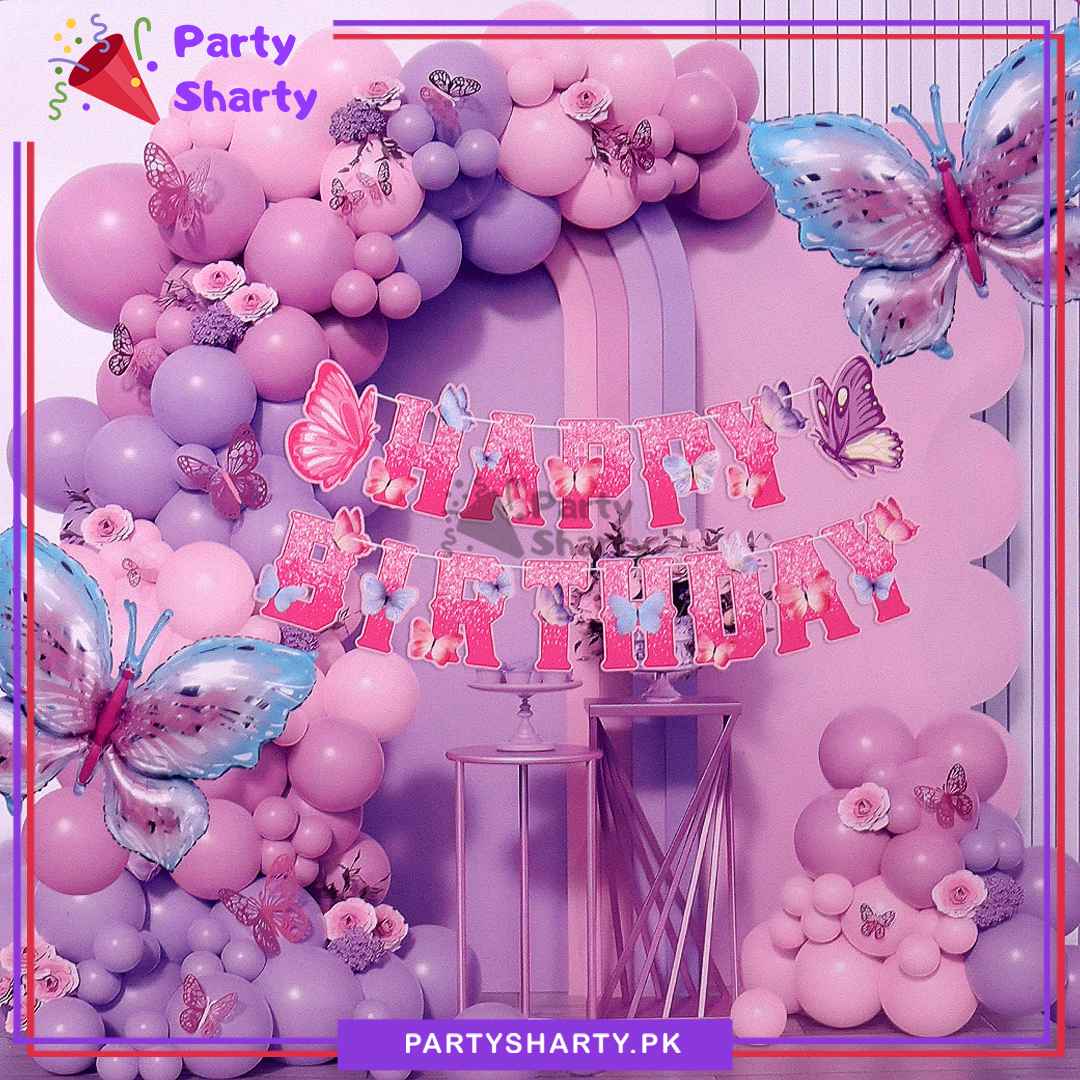 69pcs Happy Birthday Butterfly Theme Set For Theme Birthday Party Decoration & Celebration
