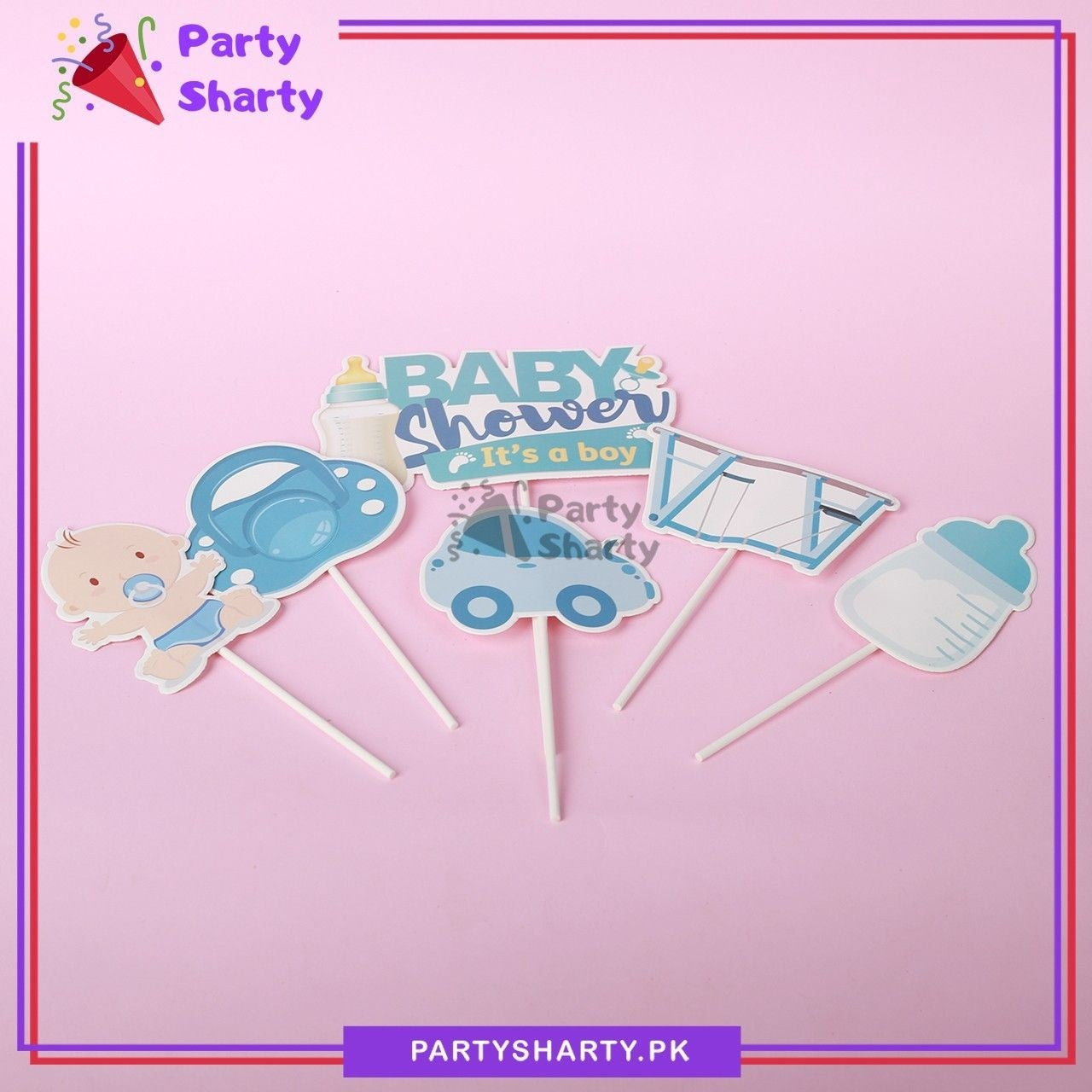 6pcs/Set Blue Color Baby Shower Theme Cake Topper set For Cake Decoration