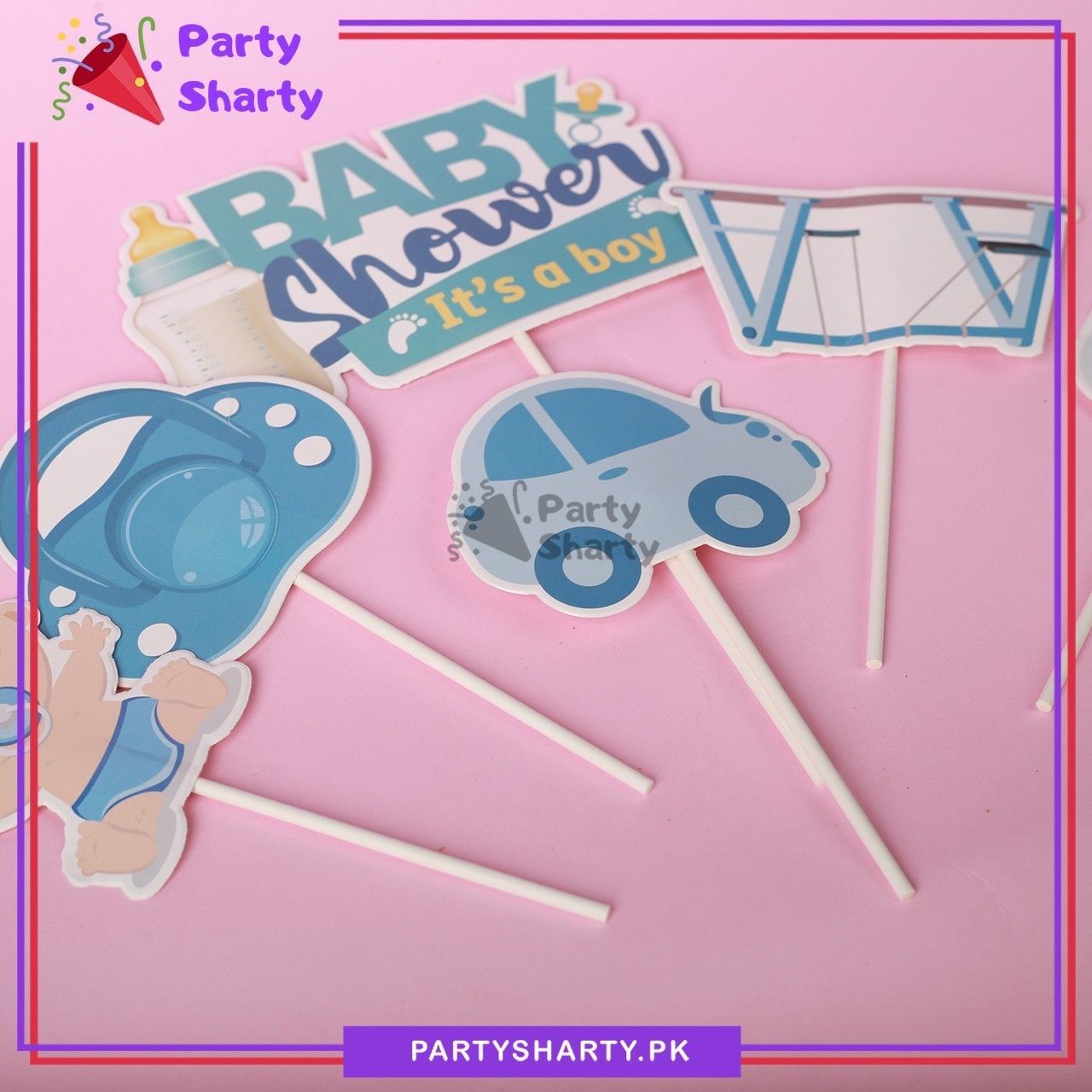 6pcs/Set Blue Color Baby Shower Theme Cake Topper set For Cake Decoration