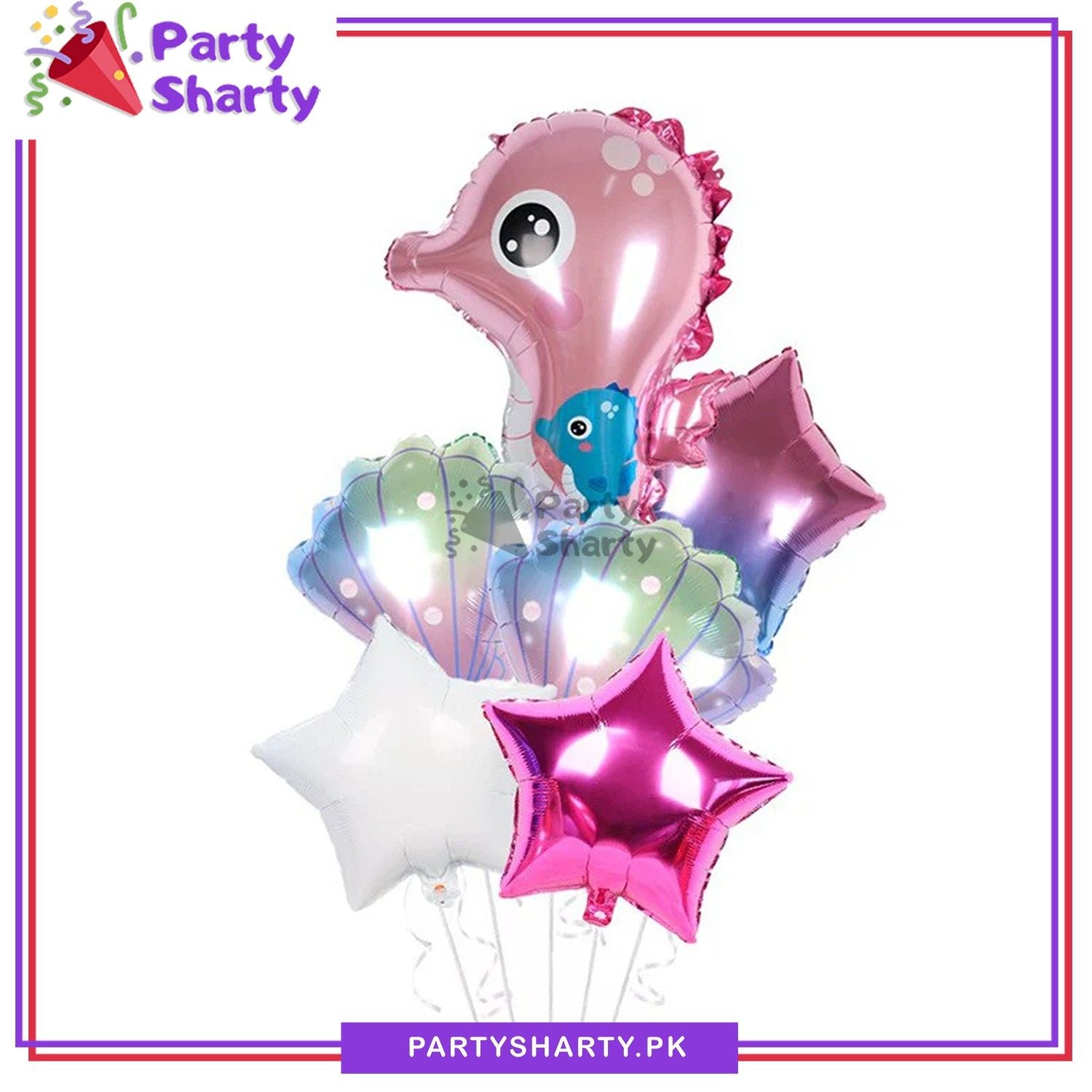 6Pcs Marine Theme Kid Party Deco Balloon Set Cartoon Seahorse Foil Balloon For Birthday Supplies