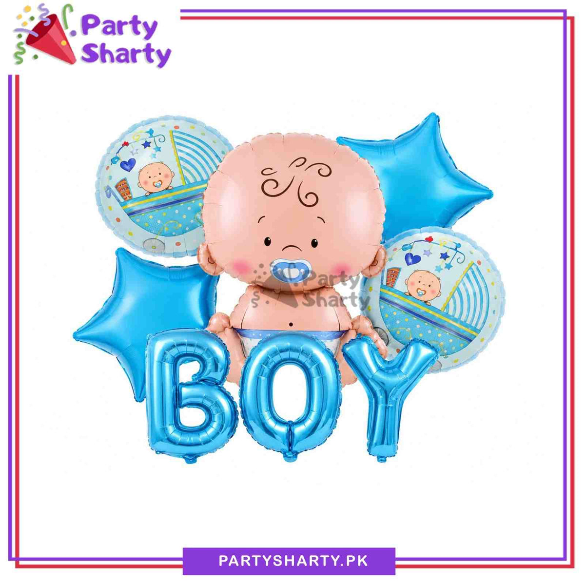 6pcs Baby Boy Shaped Foil Balloons with Boy Foil Banner For Welcome Baby Decoration