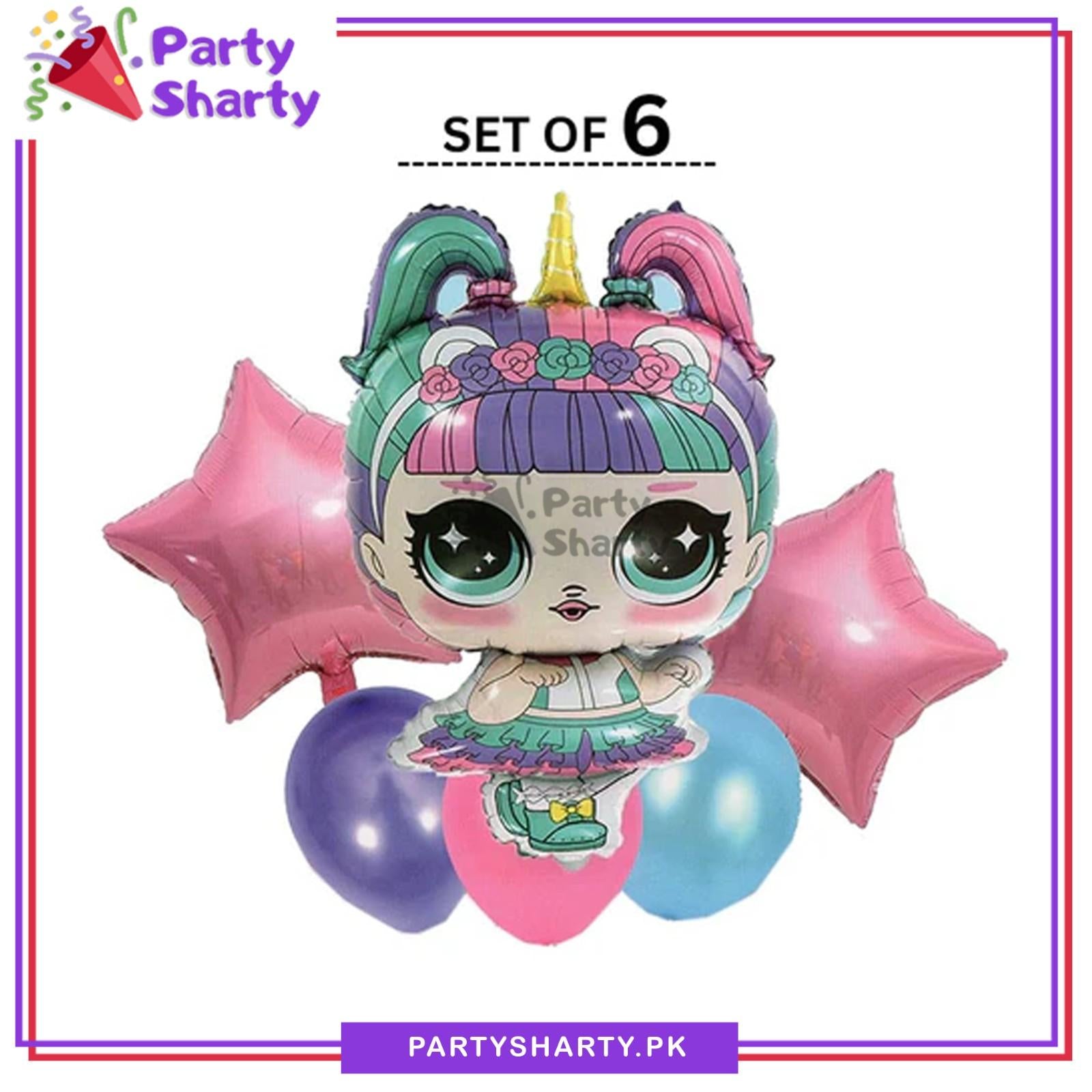 6pcs/Set Lol Doll Cartoon Foil & Latex Balloons Set For Birthday Party Decoration