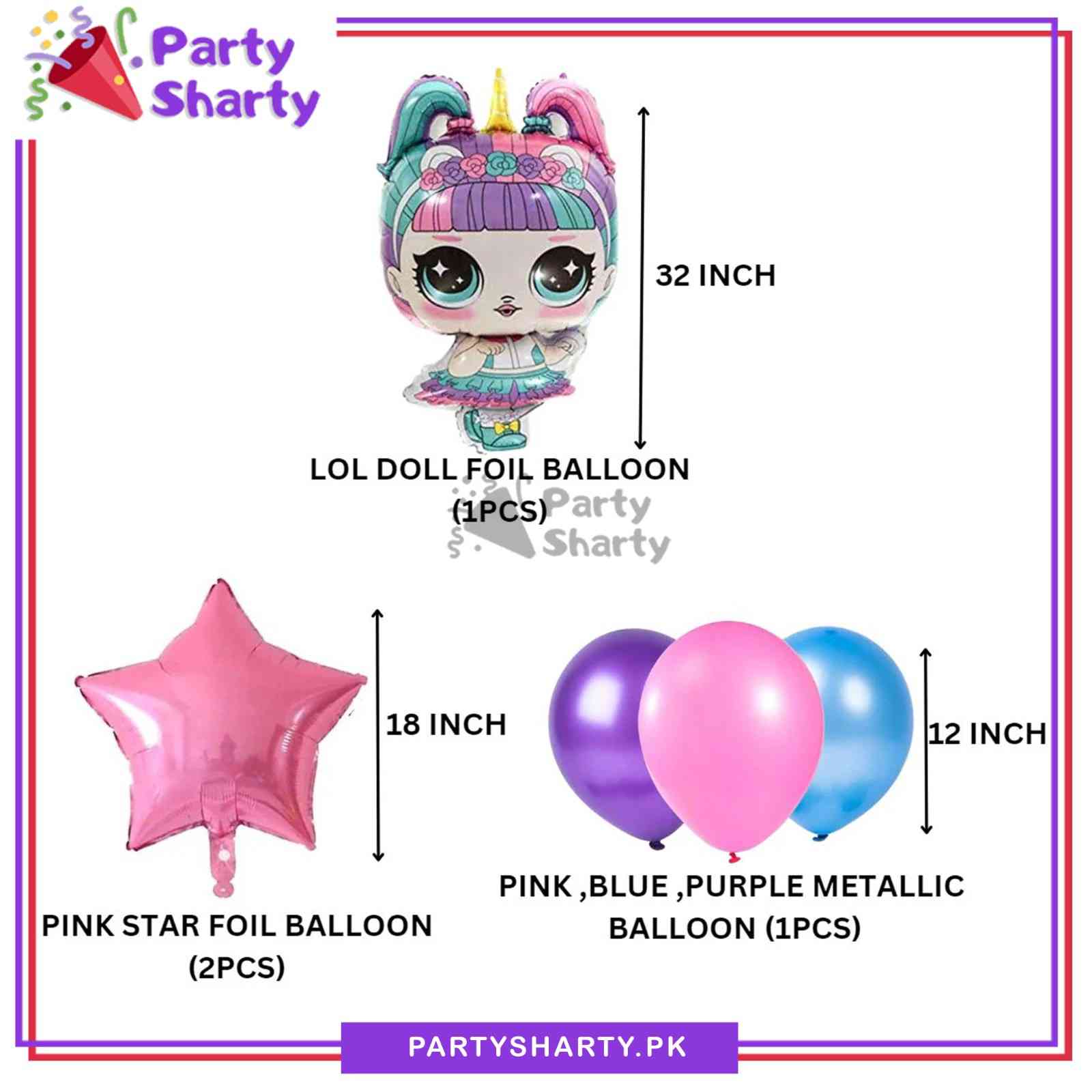 6pcs/Set Lol Doll Cartoon Foil & Latex Balloons Set For Birthday Party Decoration