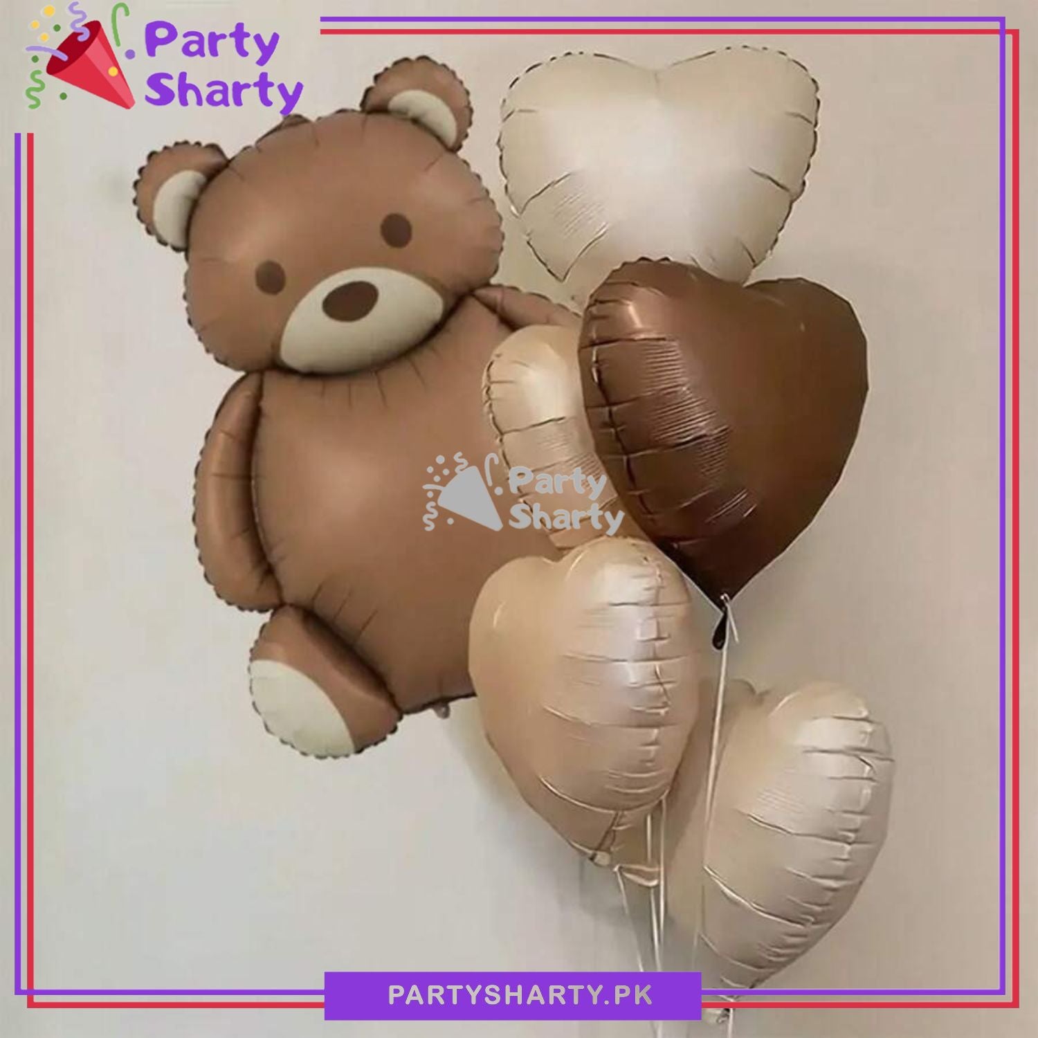 6pcs/Set Matte Teddy Bear with Heart Foil Balloons For Teddy Bear Theme Party Decoration And Celebration
