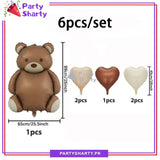 6pcs/Set Matte Teddy Bear with Heart Foil Balloons For Teddy Bear Theme Party Decoration And Celebration
