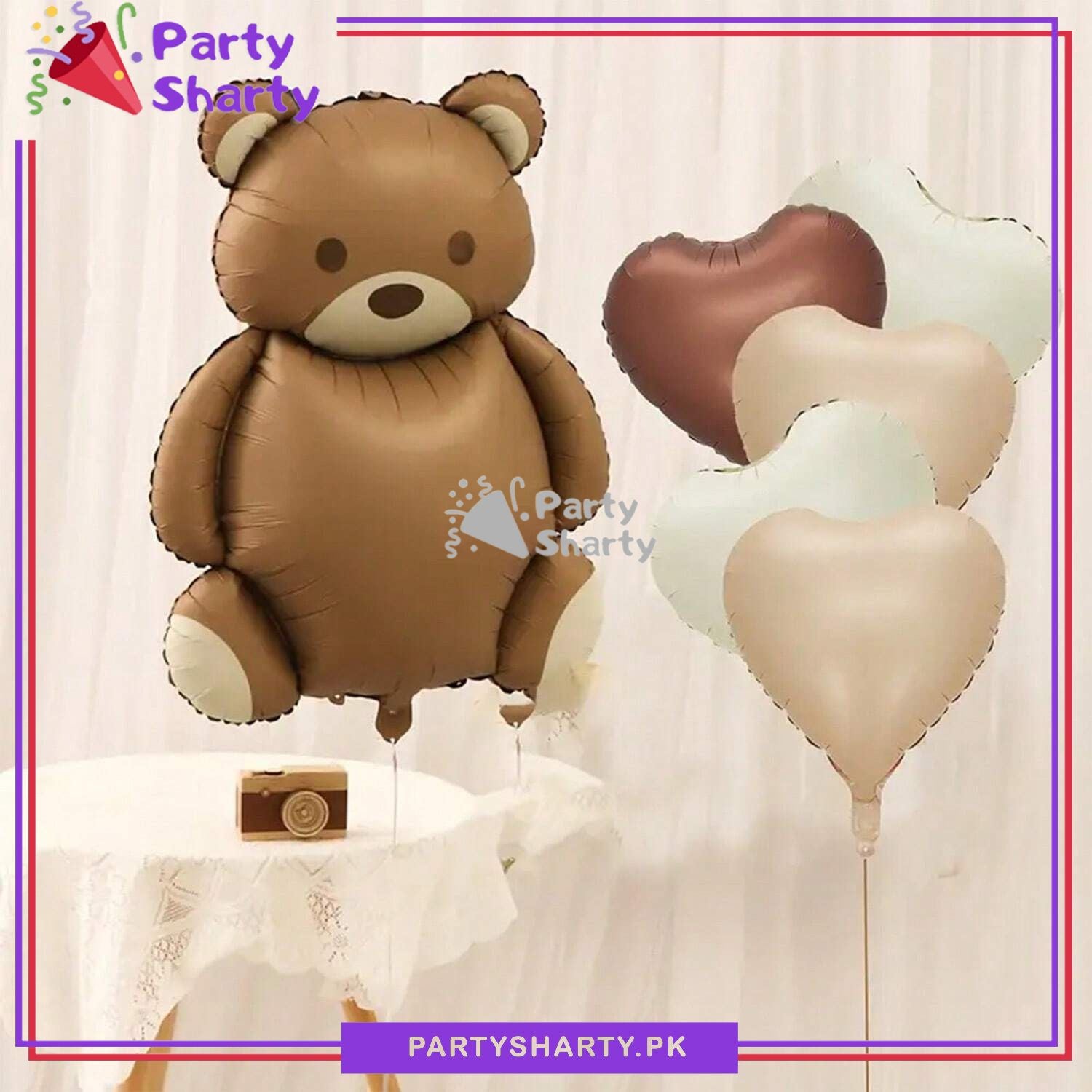6pcs/Set Matte Teddy Bear with Heart Foil Balloons For Teddy Bear Theme Party Decoration And Celebration