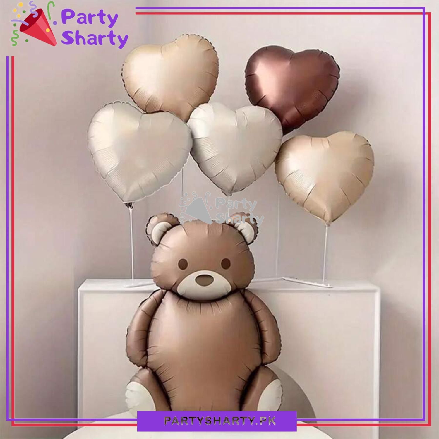 6pcs/Set Matte Teddy Bear with Heart Foil Balloons For Teddy Bear Theme Party Decoration And Celebration