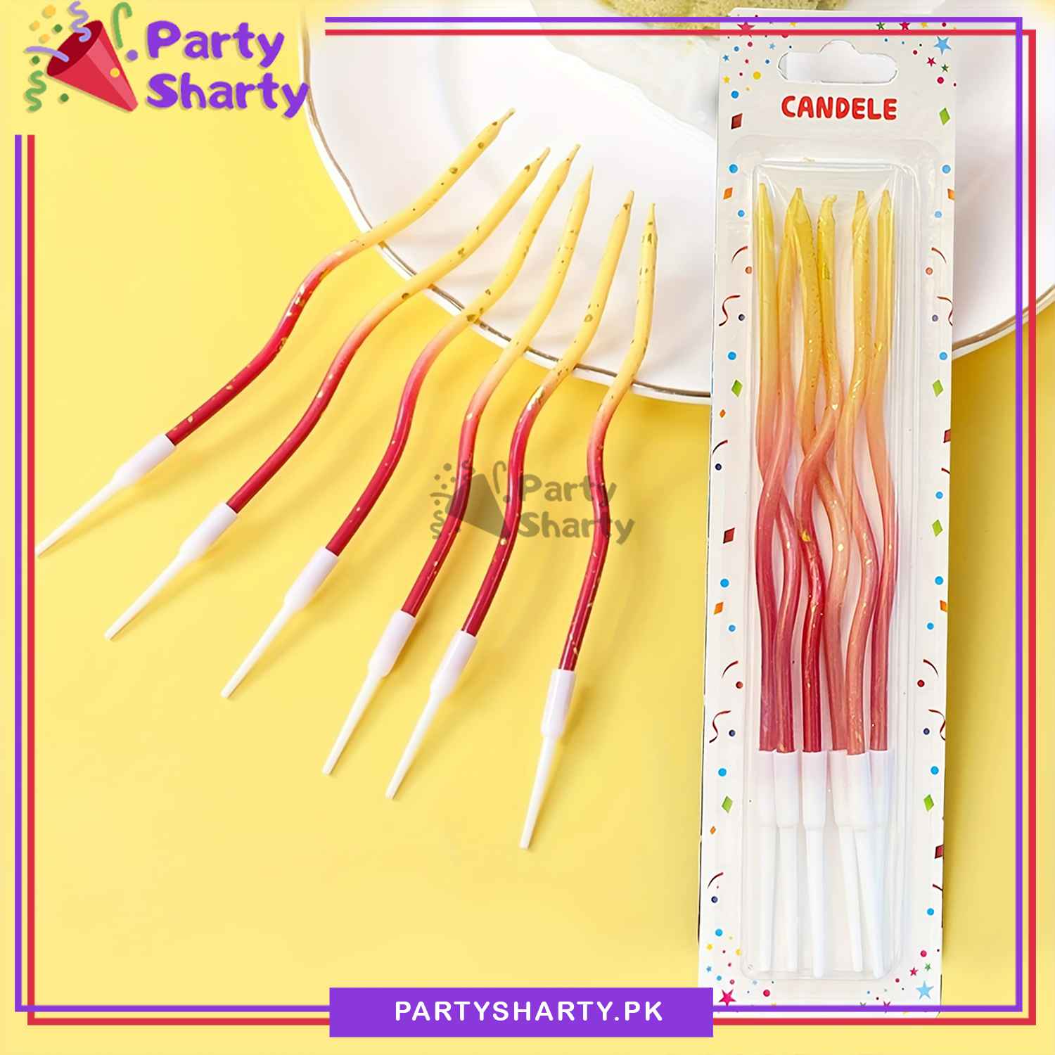 6pcs, Golden Point Splashing Ink Two-color Gradient Curved Birthday Cake Decoration Candles For Birthday, Wedding, Anniversary and Event Decoration