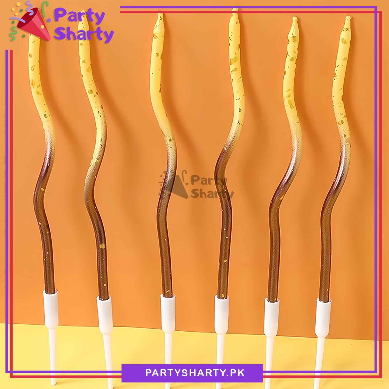 6pcs, Golden Point Splashing Ink Two-color Gradient Curved Birthday Cake Decoration Candles For Birthday, Wedding, Anniversary and Event Decoration