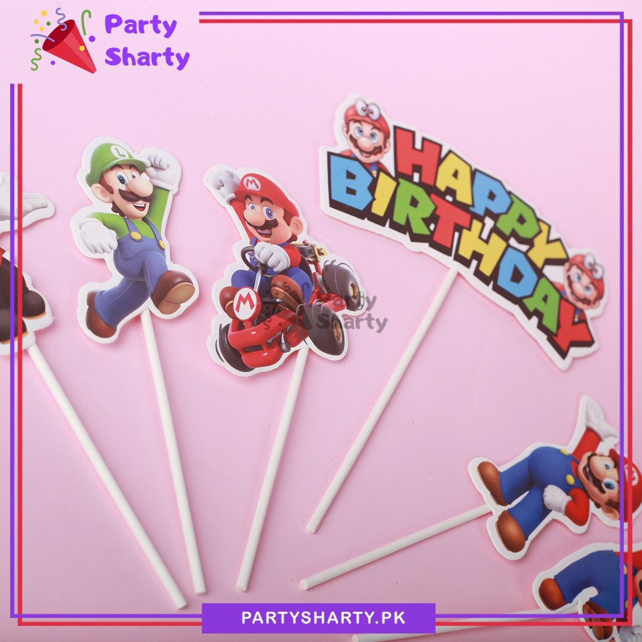 6pcs/Set Super Mario Theme Happy Birthday Cake Topper set for Cake Decoration
