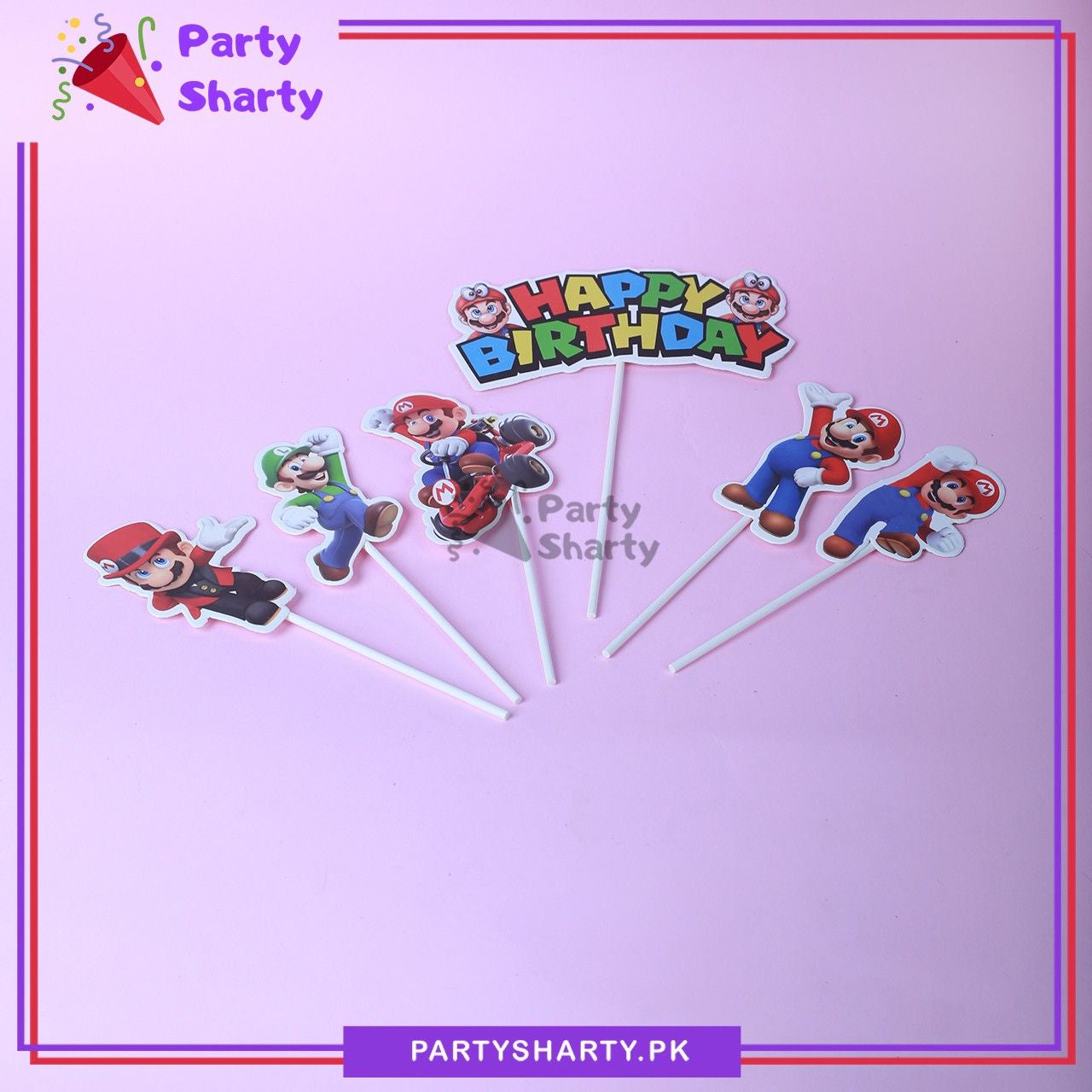 6pcs/Set Super Mario Theme Happy Birthday Cake Topper set for Cake Decoration