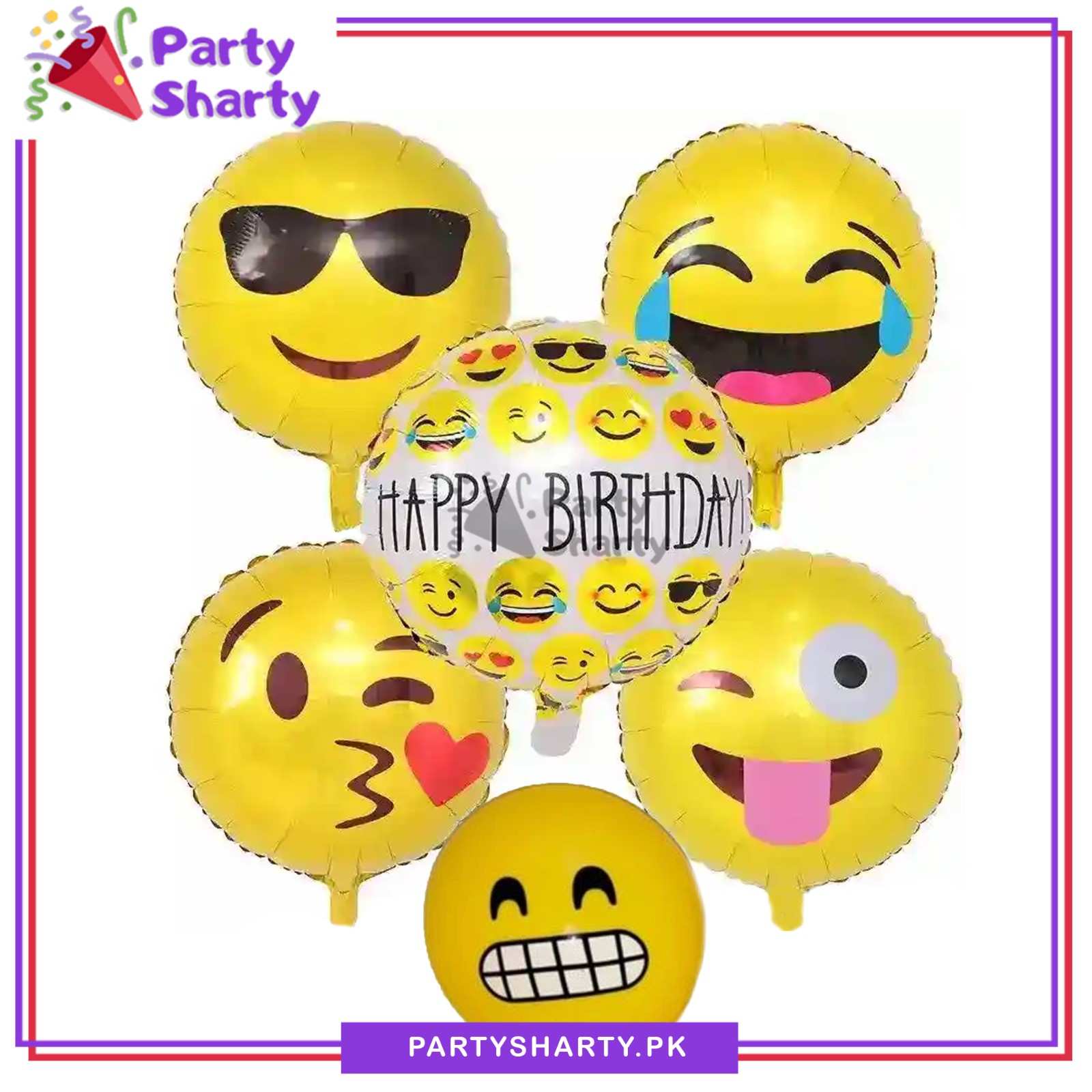 6pcs/set Happy Birthday Emojis With Emoji Foil Balloon for Theme Based Party Celebration & Decoration