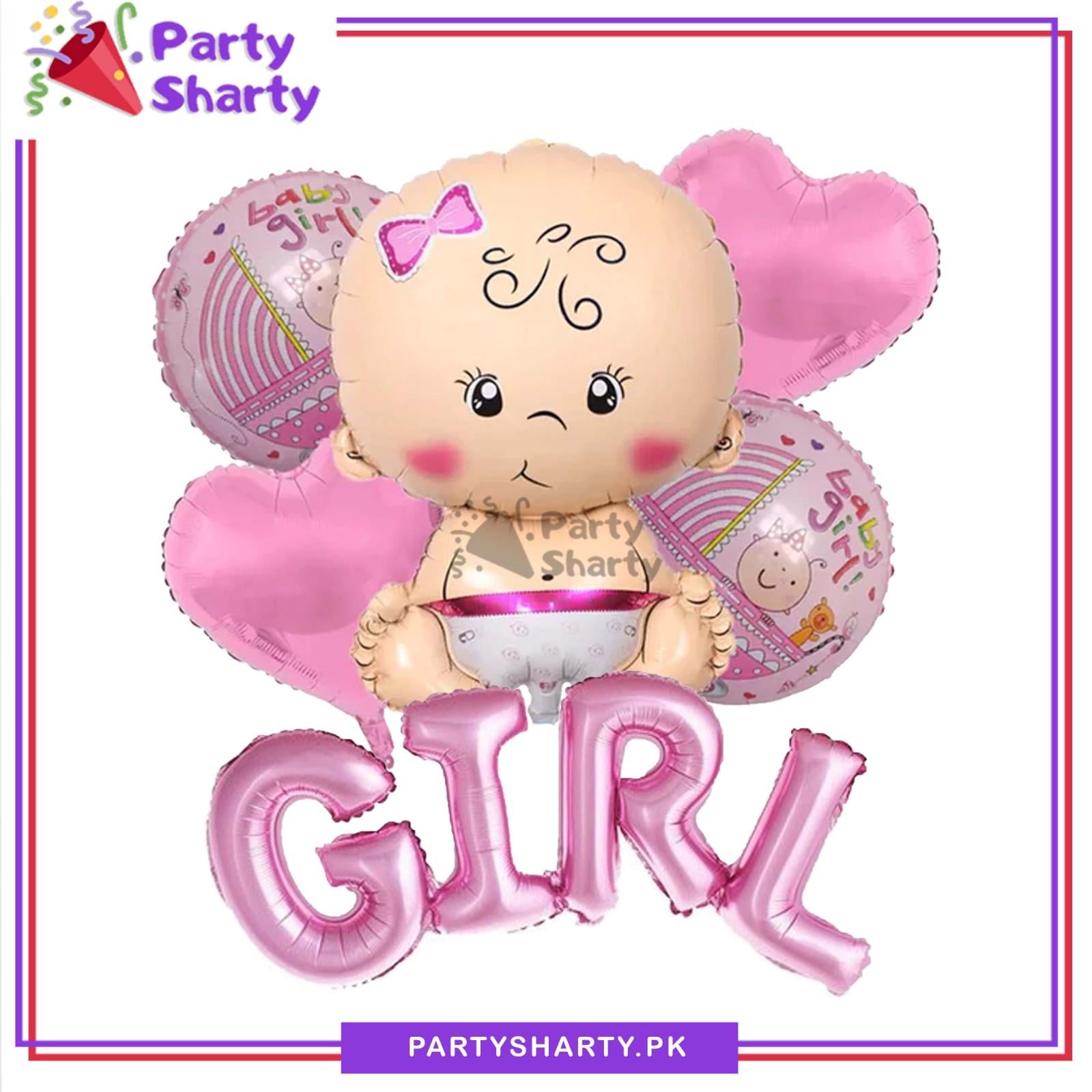 6pcs/set Baby Girl Shaped Foil Balloons with Girl Foil Banner For Welcome Baby Decoration & Celebrations