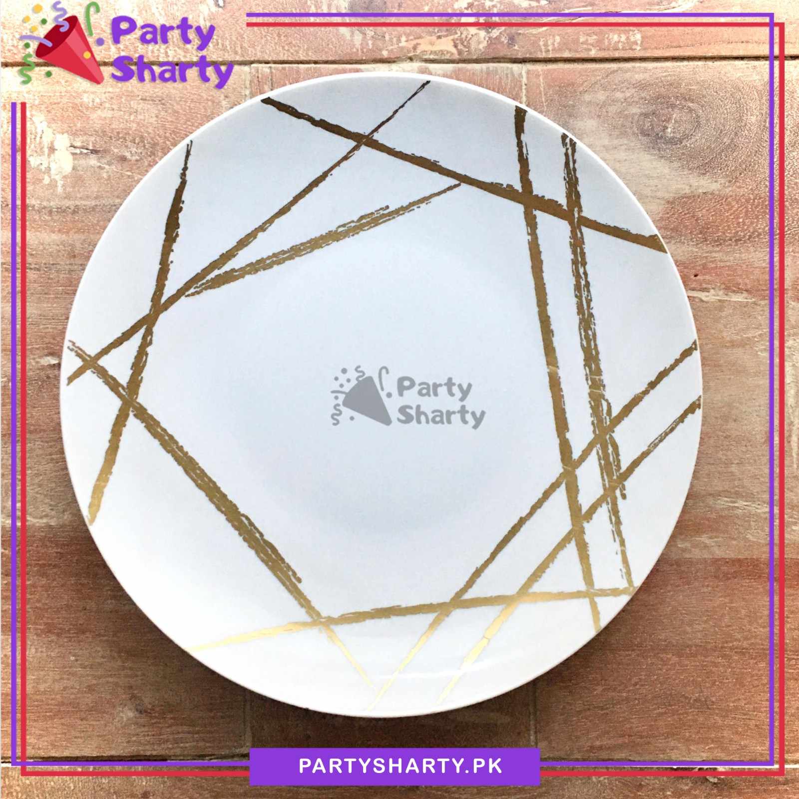 7.5 inches White With Golden Lining Plastic Reusable Plastic Plates For Party Event Decoration & Celebration