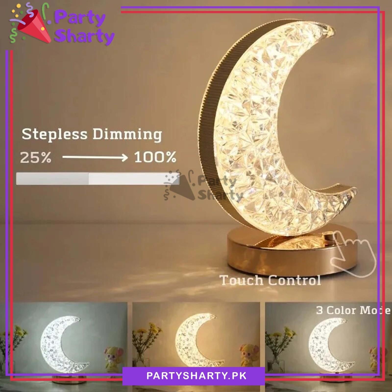 7.5x4 inches Crescent Moon LED Crystal Lamp For Ramadan & Eid Decorations