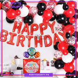70pcs Happy Birthday Red, Black & White Theme Set for Birthday Theme Based Decoration & Celebration
